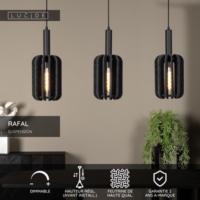 Lucide RAFAL - Suspension - 3xE27 - Gris